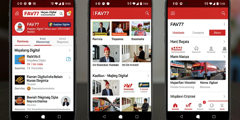 Antarmuka aplikasi FAV77 menampilkan berita terkini dengan desain menarik.