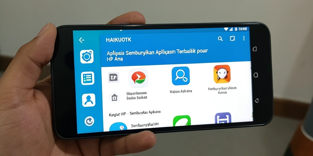 Antarmuka HAIKUOTK yang menampilkan fitur sembunyikan aplikasi dan pengaturan privasi.