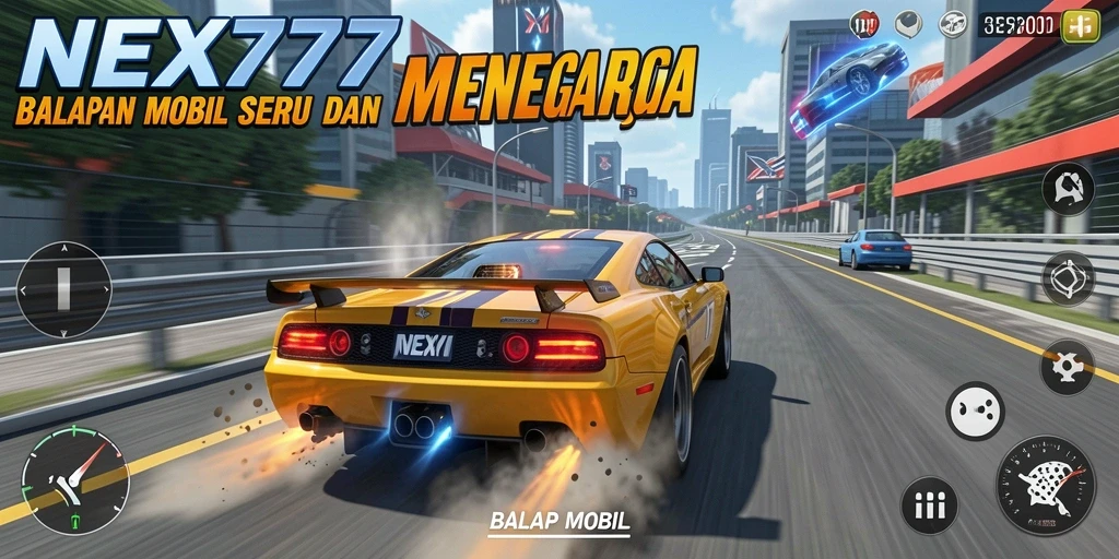Antarmuka permainan NEX777 dengan balapan mobil yang seru.